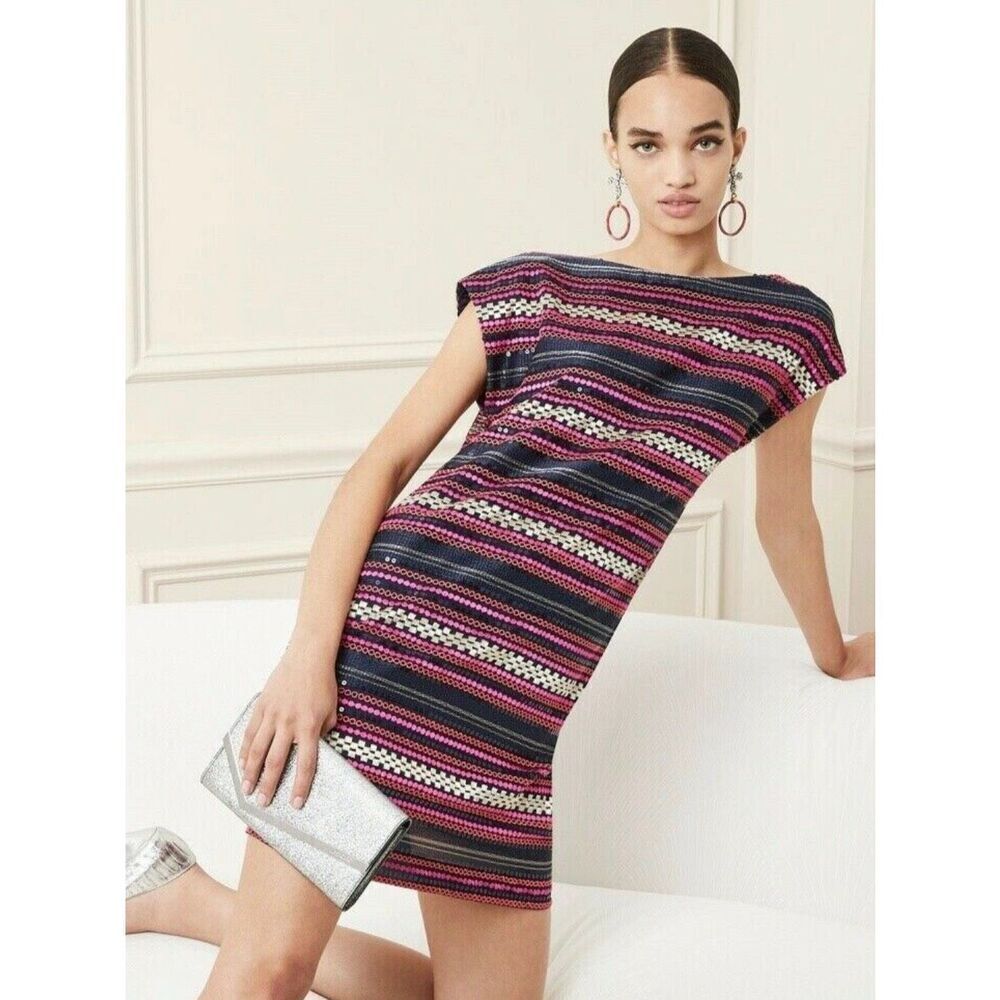 New Trina Turk Women’s 2 Breene Sequin Stripe Shift Dress